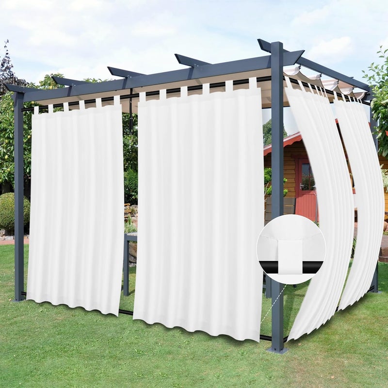 Easy-Going Outdoor Patio Curtains Detachable Tab Top Windproof Weatherproof Curtain for Cabana, Porch, Pergola and Gazebo, Tab Bottom Drape, 2 Panels, 54W x 84L inch, White - Image 1